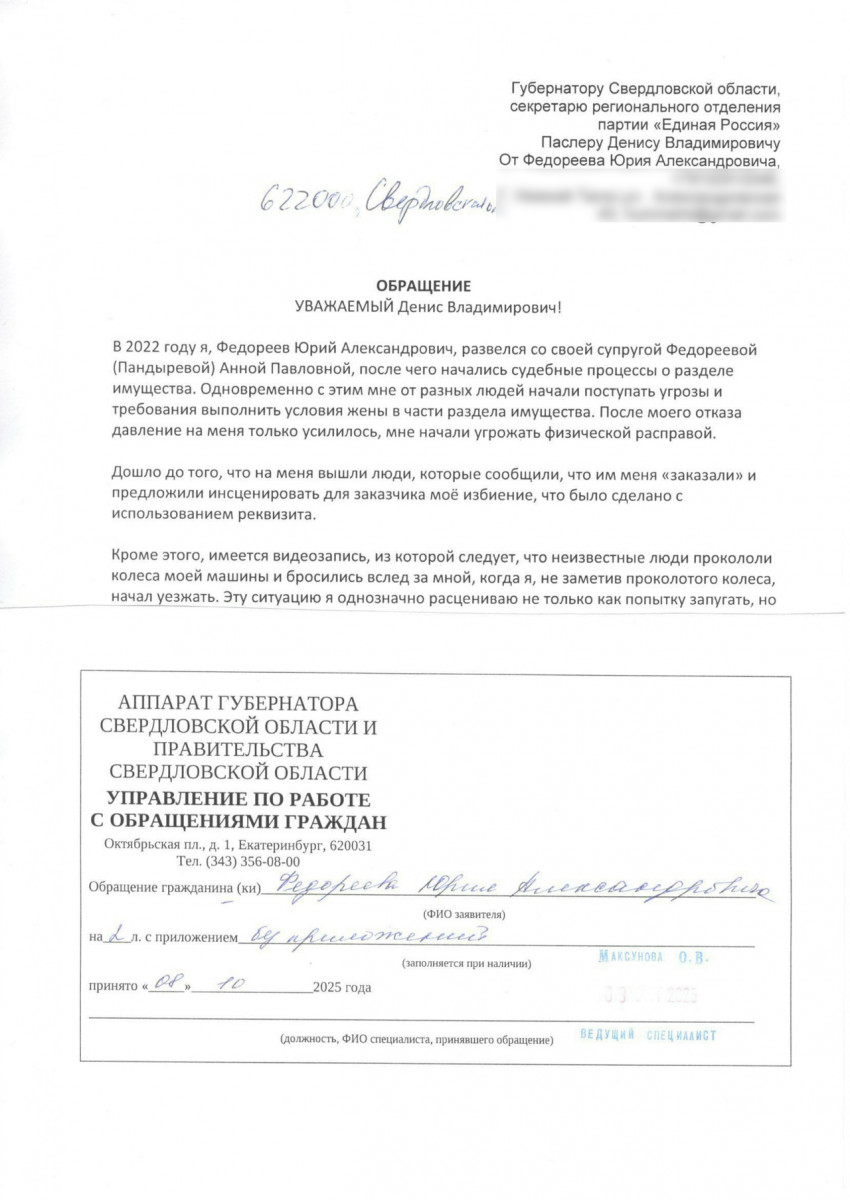 Брат директора Нижнетагильского центра «Мой бизнес» Сергея Федореева обратился к Бастрыкину, Жоге и Паслеру из-за угроз со стороны депутата областного парламента Малых